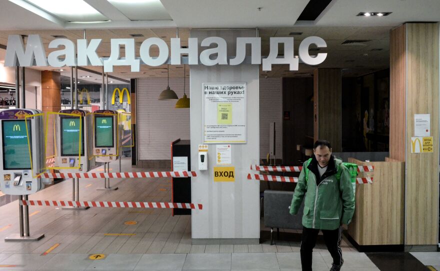 A view of a closed McDonald's restaurant at a shopping mall in Moscow on March 16. The fast-food chain said this month it was suspending its operations in Russia as part of a wave of global companies cutting ties with Russia.