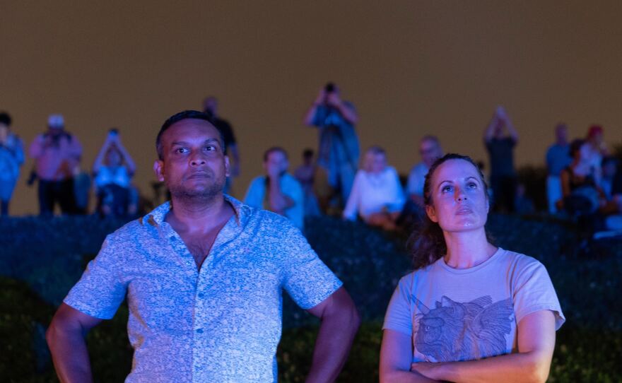 Sanjeewa and Heather Wickramarachi enjoy their time at the display.