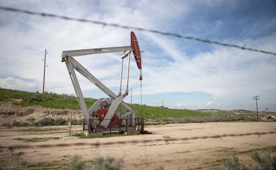 An oil well pumps at California Resources Corp.'s Elk Hills oilfield, the site of the first proposed project for capturing carbon in California.