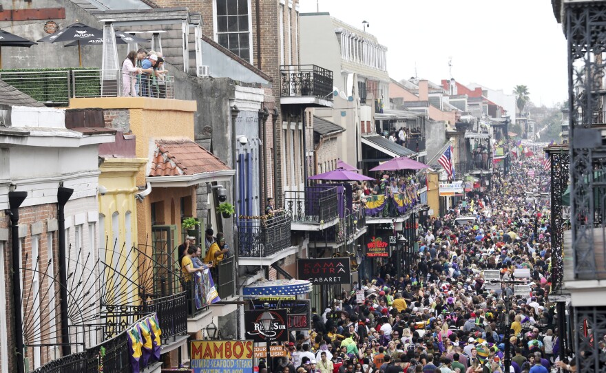 Bourbon Street was a sea of humanity on Mardi Gras day in New Orleans in February. The city will not allow Mardi Gras parades in 2021.
