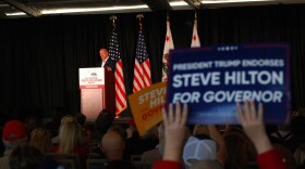 Republican gubernatorial candidate Steve Hilton speaking at the candidate forum at the California Republican Party Convention at the Sheraton Hotel in San Diego, April 11, 2026.