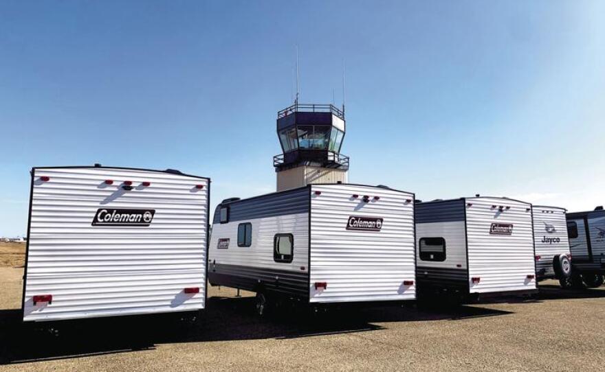 Trailers acquired by the Imperial County Department of Social Services to use as quarantine shelters for homeless people who have tested positive for COVID-19 are shown in this undated photo