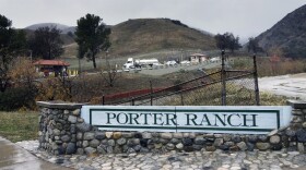 A truck leaves the Southern California Gas Co. facility where a natural gas well has been leaking in the Porter Ranch section of Los Angeles, Jan. 6, 2016.