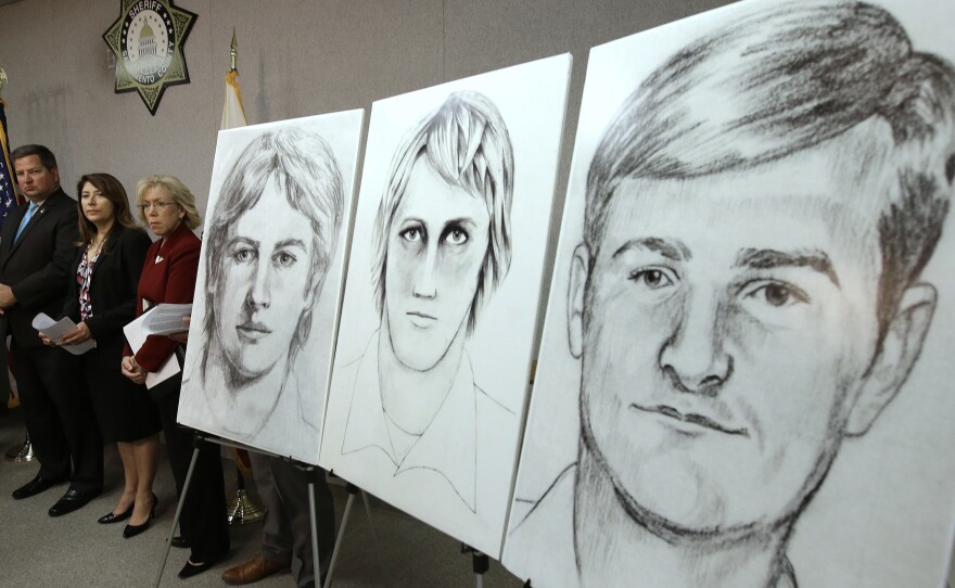 Three different law enforcement drawings show a suspected serial killer believed to have committed at least 12 murders and 45 rapes across California in the '70s and '80s. Sacramento County Sheriff Scott Jones, FBI Special Agent in Charge Monica Miller and Sacramento District Attorney Anne Marie Schubert displayed the images at a news conference in Sacramento, Calif., on Wednesday.