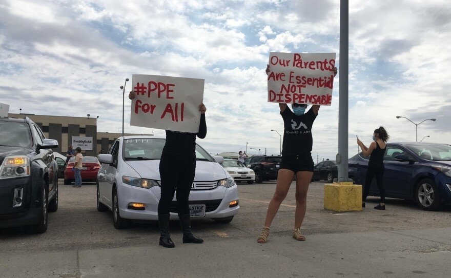 Some Smithfield Foods workers and their families have protested against the company's decision not to close plants amid the coronavirus pandemic.