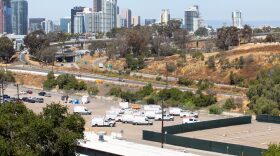 The City of San Diego is planning to use a parking lot at 20th and B Street, shown here, as a a safe sleeping site, June 26, 2023.