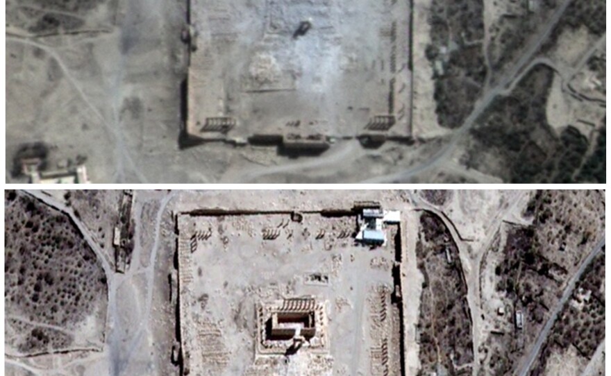 After reports of an explosion at the 2,000-year-old city of Palmyra, the U.N. confirmed that the Temple of Bel had been destroyed. Satellite images show the famous temple a few days before the explosion (below), and a day after (above).