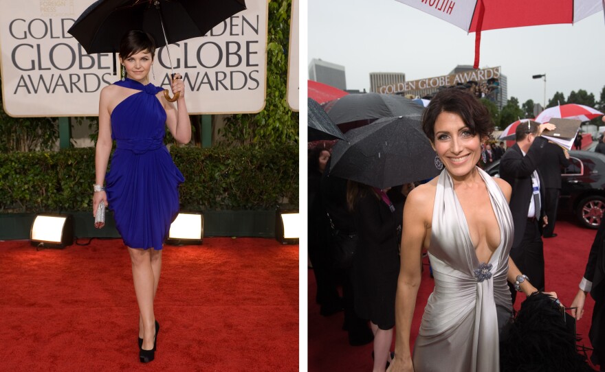 On the red carpet were umbrellas, strapless and single strapped dresses, and plunging necklines. Oh my!