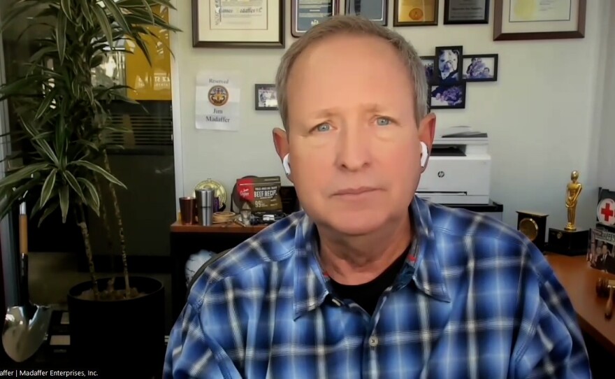 San Diego County Water Authority Board Member and member of the California delegation of the Colorado River Board Jim Madaffer is shown during a zoom interview on February 27, 2026.