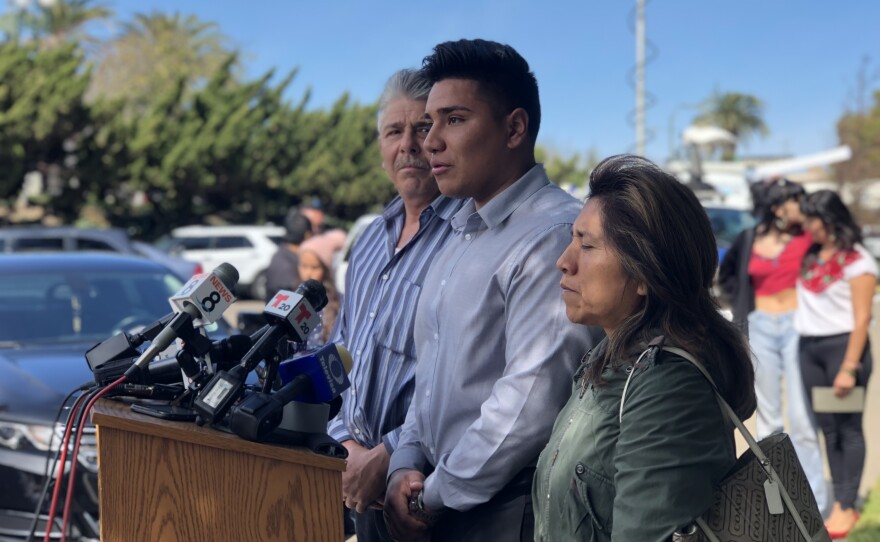 Francisco Duarte, his son Francisco Duarte and Rosenda Perez speak at a press conference following the March 3 Border Patrol arrest of Perla Morales-Luna, March 9, 2018.
