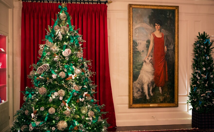 Fashion designer Carolina Herrera decorated the China Room. The portrait is of First Lady Grace Coolidge and her dog.