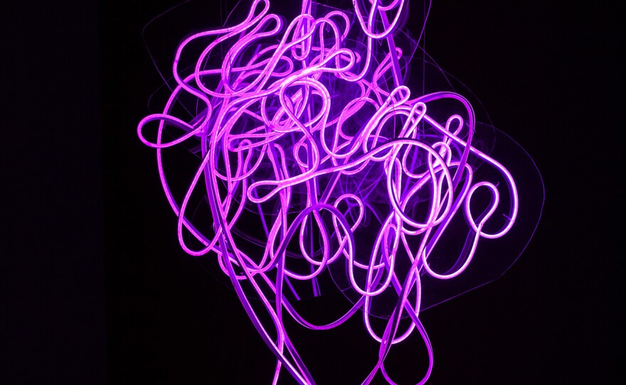 "Shining Palimpsest," is a neon sculpture by Young Joon Kwak.