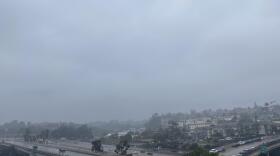 Rain and clouds cover the Golden Hill neighborhood in San Diego on Feb. 12, 2021.