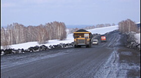 The road leading to the Ulyanovskaya coal mine, located in the Siberian region of Kemerovo.