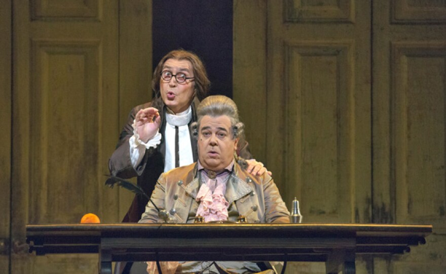 Paata Burchuladze as Don Basilio and Maurizio Muraro as Dr. Bartolo in the Met’s effervescent production of Rossini’s classic comedy.