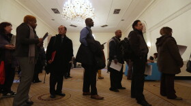 Applicants wait to meet potential employers at the Diversity Job Fair on December 6, 2012 in Manhattan, New York City.
