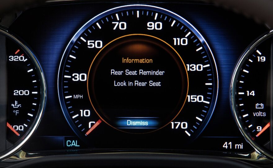 Rear Seat Reminder, designed to remind drivers to check the back seat as they exit their vehicles, will be offered in many Buick, Cadillac, Chevrolet and GMC vehicles by the 2018 model year.