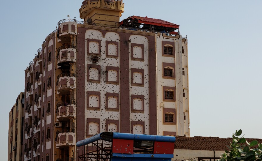 A partly destroyed building in the Souq Omdurman market, Omdurman, Sudan, on Sept. 8.