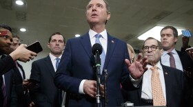 House Democratic impeachment managers including House Intelligence Committee Chairman Adam Schiff, D-Calif., center, with Rep. Jason Crow, D-Colo., left, and Judiciary Committee Chairman Jerrold Nadler, D-N.Y., speak to the media before attending the fourth day of the impeachment trial of President Donald Trump , Friday, Jan. 24, 2020