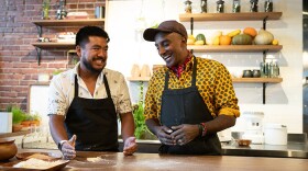 Archipelgao owner, Chef Aaron Verzosa teaches Chef Marcus Samuelsson how to make pandesal. 