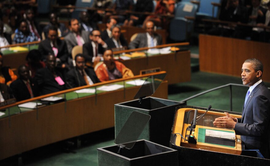 President Obama speaks to the United Nations General Assembly Thursday at U.N. headquarters in New York.
