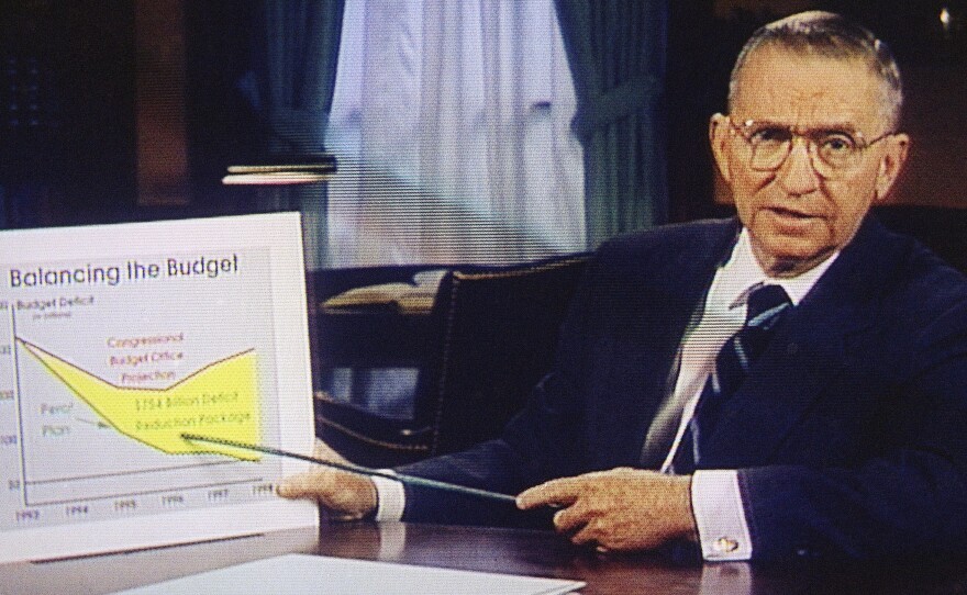 Ross Perot is shown during the second of his 30-minute commercials during a media preview in Dallas on Oct. 16, 1992.