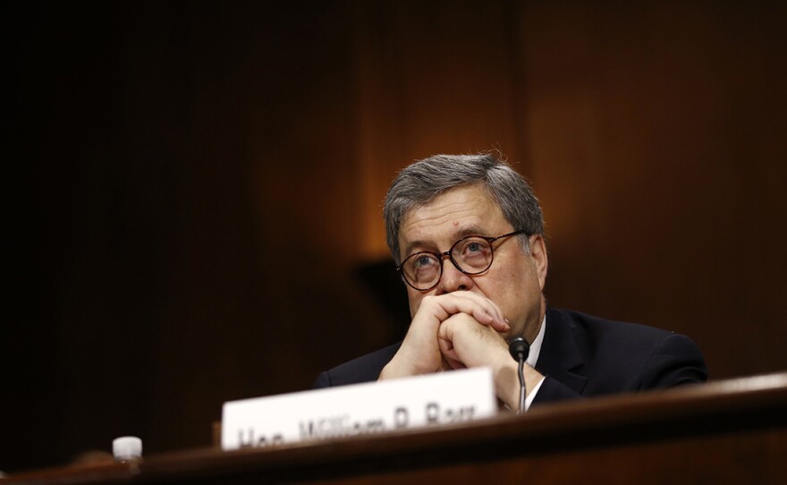 Attorney General William Barr listens during a Senate Judiciary Committee hearing on May 1, 2019.