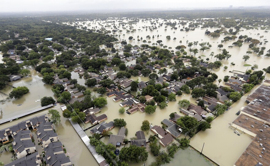 Hurricane Harvey dropped record rainfall on Houston neighborhoods like this one, near Addicks Reservoir.