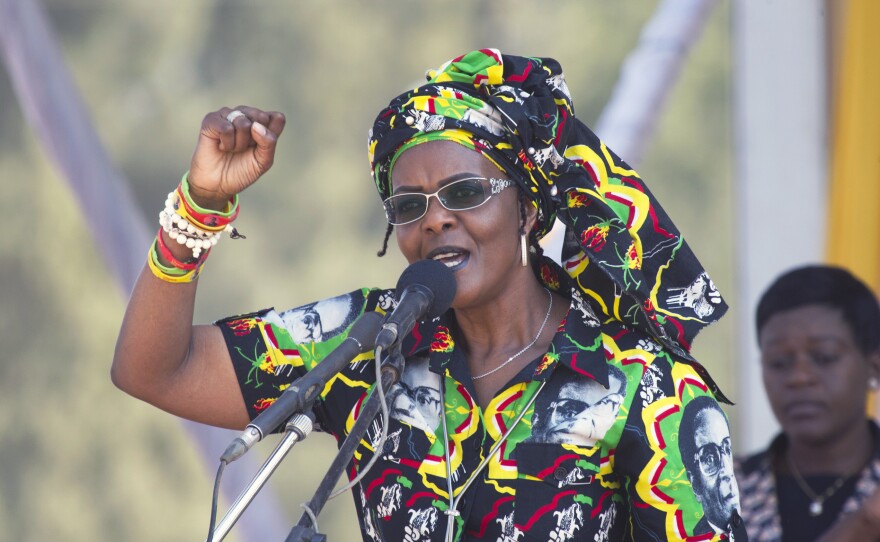 A South African court has overturned diplomatic immunity for former Zimbabwean first lady Grace Mugabe, shown here at a 2017 rally.