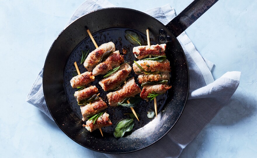 Veal braciolini from the cookbook, <em>Piatti: Plates and Platters for Sharing Inspired by Italy</em> by Stacy Adimando.