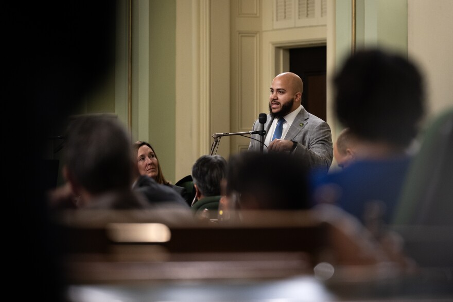 Assemblymember Isaac G. Bryan on the assembly floor at the state Capitol on March 27, 2023.