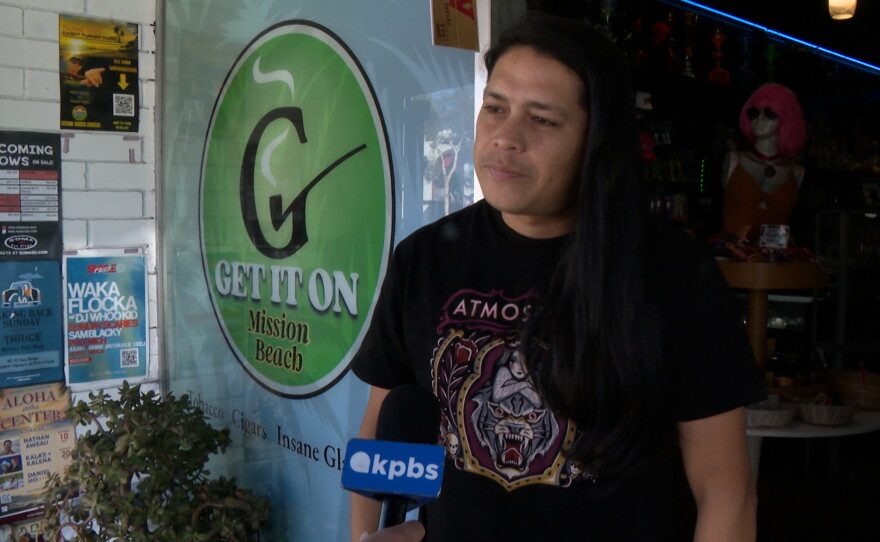 Leo Santos of Get It On Smokeshop on Mission Boulevard is shown on Oct. 27, 2026.