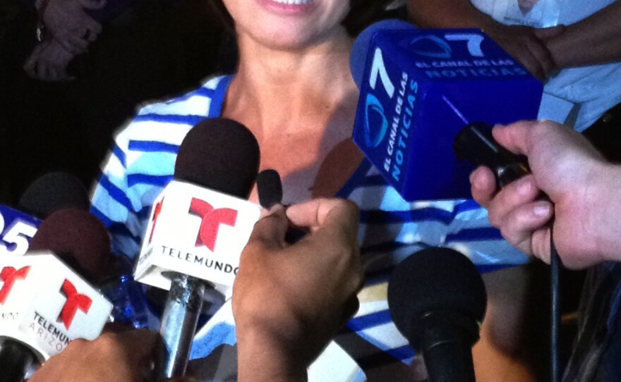 Yanira Maldonado talked to reporters late Thursday after her release from a prison on the outskirts of Nogales, Mexico.