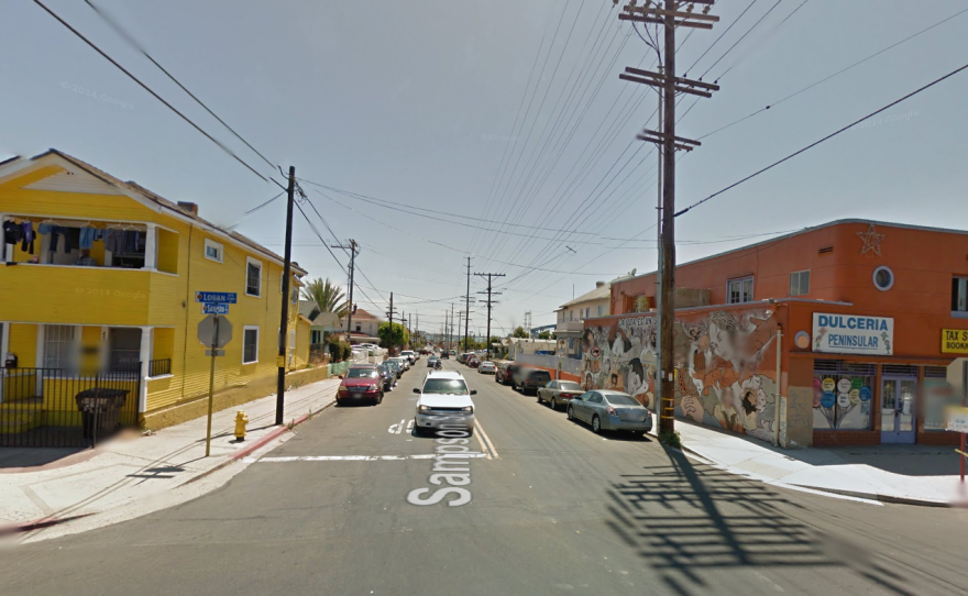 The corner of Sampson Street and Logan Avenue in Barrio Logan.