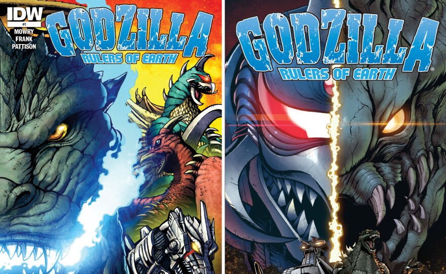 Covers from two of the "Godzilla: Rulers of Earth" comic books that Chris Mowry wrote.