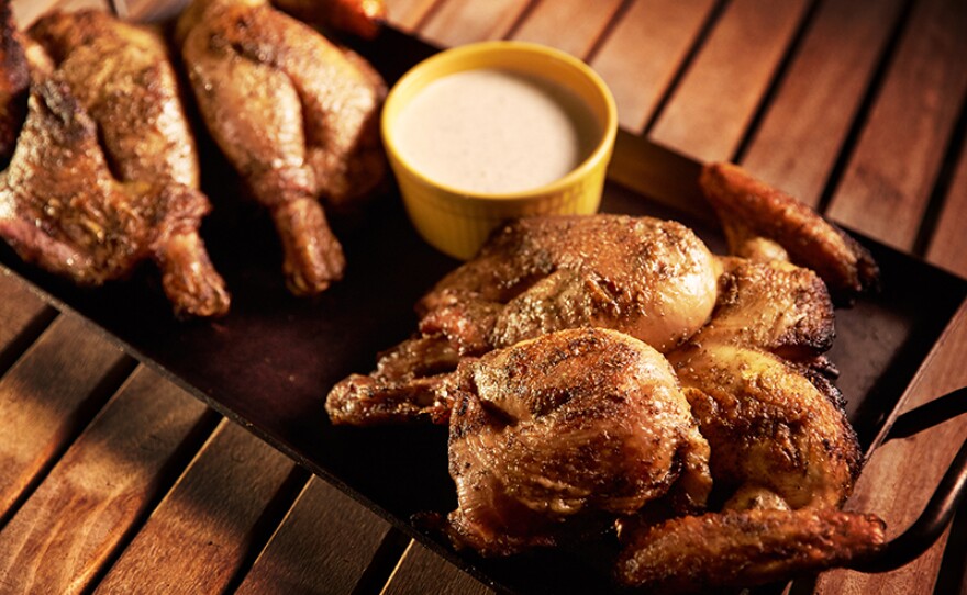 Spatchcocked Cornell chicken from the episode “The Best BBQ You’ve Never Heard Of.” What about some of the lesser-known styles of regional American barbecue? Like Cornell chicken, created by a Cornell University poultry scientist and today served in upstate New York and just about nowhere else on the planet.