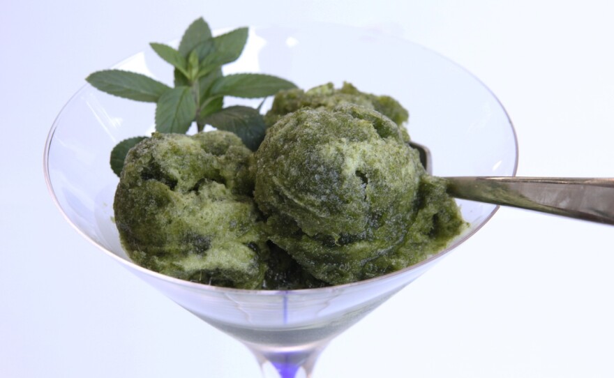 Two scoops of French Sorrel and Mint Granita