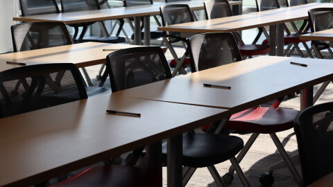 Empty chairs in a classroom at Crawford High School in the San Diego Unified School District on Monday, Aug. 12, 2024.