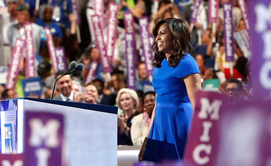 First lady Michelle Obama delivers remarks on Monday evening.