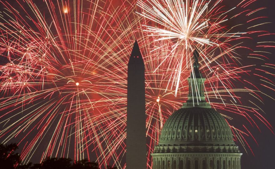 Fireworks explode over the National Mall on July 4, 2017.