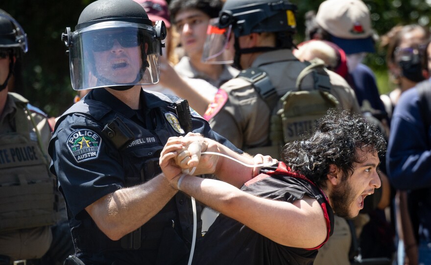 Law enforcement arrest a pro-Palestinian protestor on April 29, at the University of Texas at Austin.