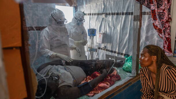 Health workers tend to an Ebola patient at the Rwampara Treatment Center in Ituri, Congo, Thursday, June 18, 2026.
