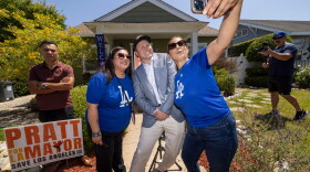 Los Angeles mayoral candidate Spencer Pratt poses for a selfie during a campaign event Sunday, May 31, 2026, in Los Angeles.