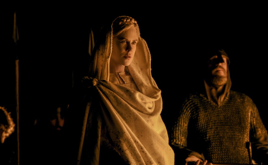 Nicole Kidman stars as Queen Gudrún, wife of King Aurvandil (Ethan Hawke) in <em>The Northman</em>