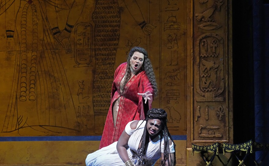 Judit Kutasi as Amneris and Angel Blue in the title role of Verdi's "Aida."