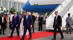United States Secretary of State Marco Rubio disembarks his plane at Netaji Subhash Chandra Bose International Airport in Kolkata, India, Saturday, May 23, 2026.
