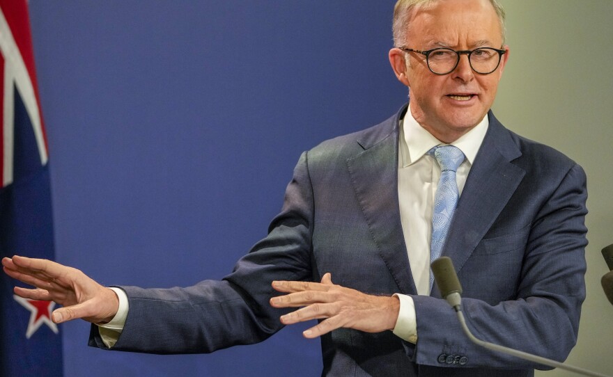 Australian Prime Minister Anthony Albanese gestures during a news conference in Sydney Friday, June 10, 2022.