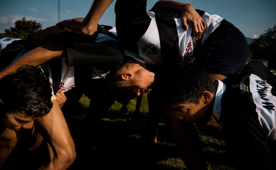 Members of the youth division of Project Alcatraz's rugby team practice.