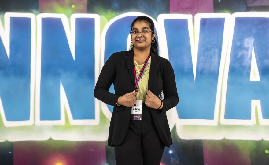 Archie Marrapu, from Northern Virginia, created a "pill tracker". It's a plastic bottle fitted with ultrasonic sensors and an AI engine that tracks when/if a patient has taken his/her medication, among other things.