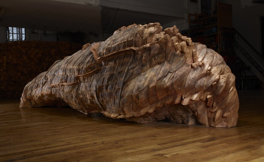 <em>Ocean Voices</em>, 2012. Cedar, graphite. 53" x 185" x 67".